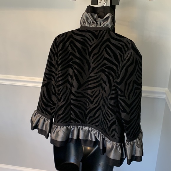Grace Chuang Black Zebra Striped Ruffle Jacket Size XS - Picture 9 of 16